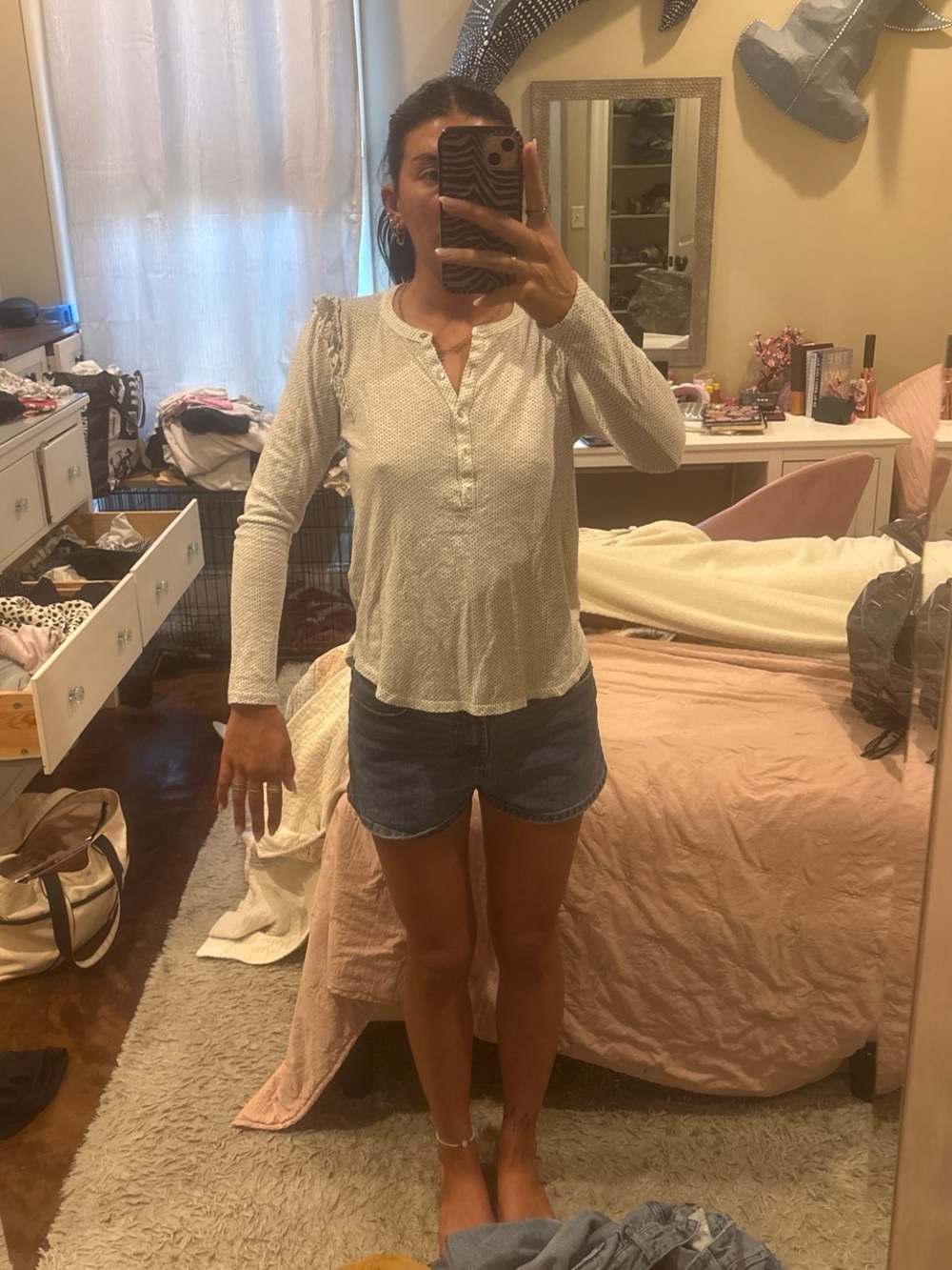 Lucky Brand Light Gray Long-Sleeve Henley Top